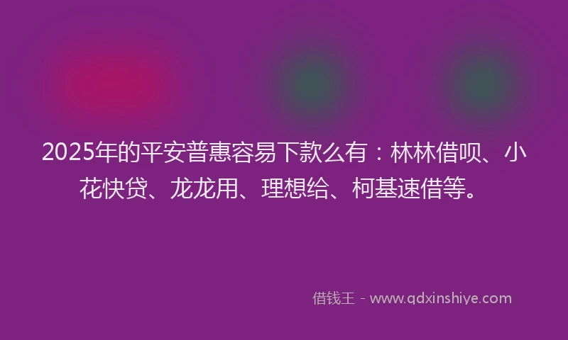 2025年的平安普惠容易下款么有：林林借呗、小花快贷、龙龙用、理想给、柯基速借等。