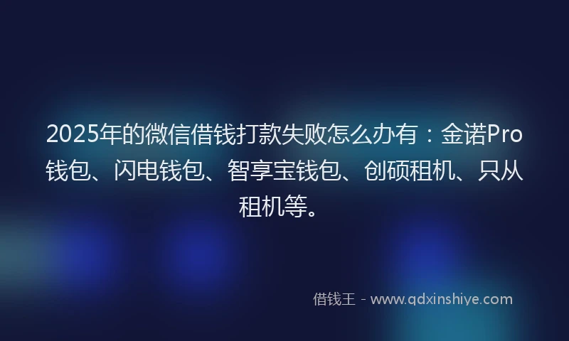 2025年的微信借钱打款失败怎么办有:金诺Pro钱包、闪电钱包、智享宝钱包、创硕租机、只从租机等。