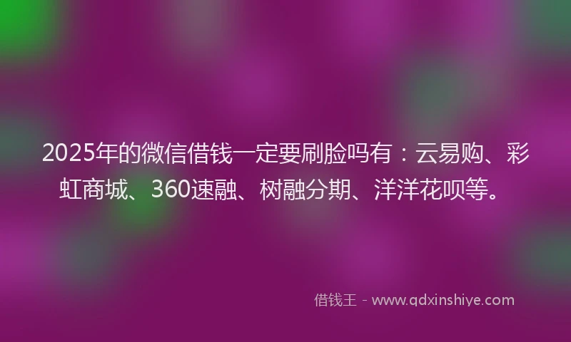 2025年的微信借钱一定要刷脸吗有：云易购、彩虹商城、360速融、树融分期、洋洋花呗等。