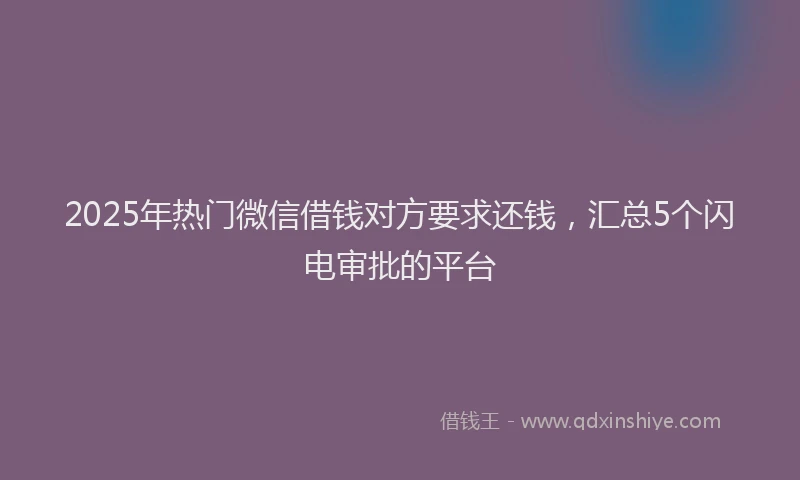 2025年热门微信借钱对方要求还钱，汇总5个闪电审批的平台