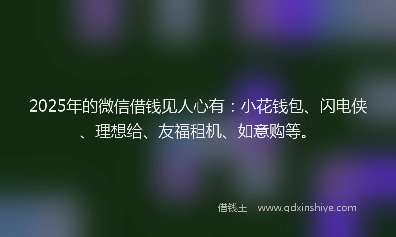 2025年的微信借钱见人心有：小花钱包、闪电侠、理想给、友福租机、如意购等。