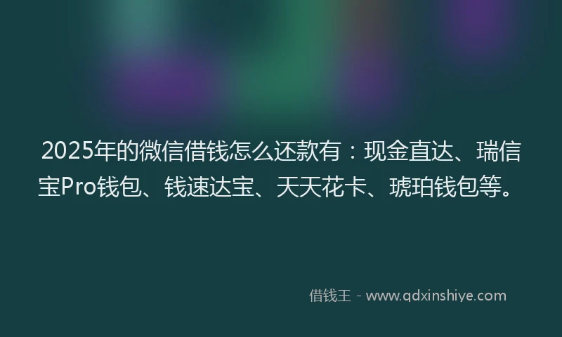 2025年的微信借钱怎么还款有：现金直达、瑞信宝Pro钱包、钱速达宝、天天花卡、琥珀钱包等。