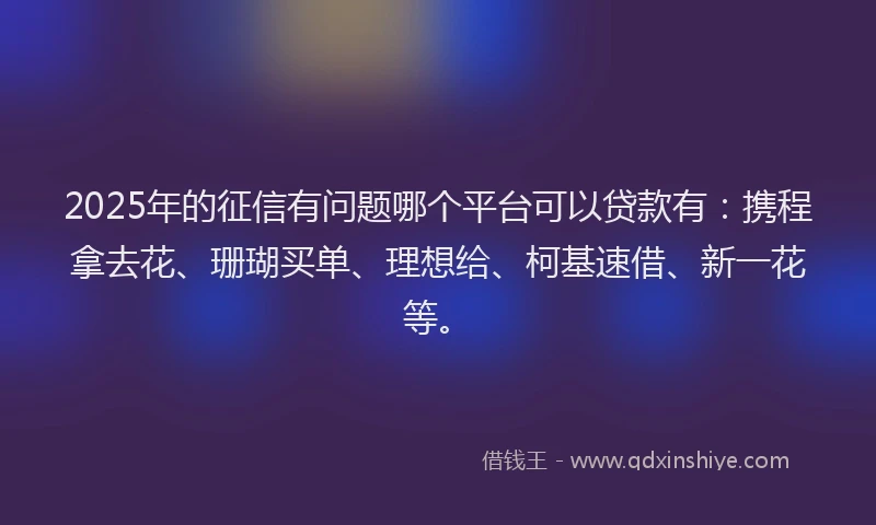 2025年的征信有问题哪个平台可以贷款有：携程拿去花、珊瑚买单、理想给、柯基速借、新一花等。