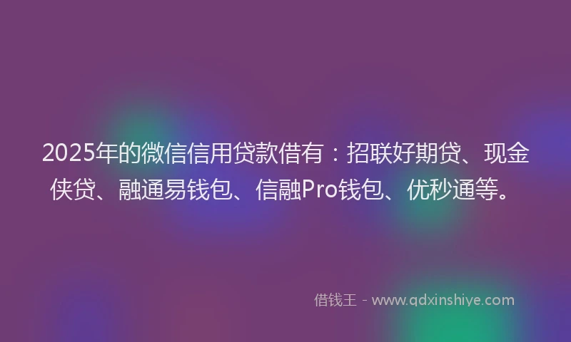 2025年的微信信用贷款借有：招联好期贷、现金侠贷、融通易钱包、信融Pro钱包、优秒通等。