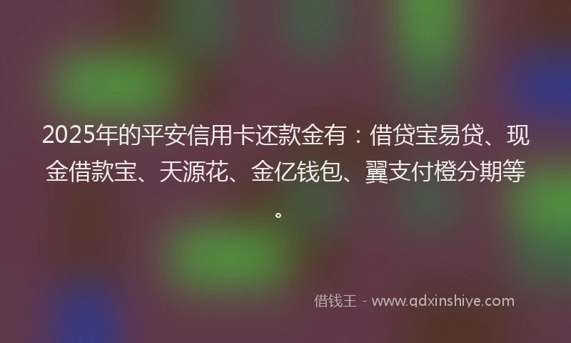 2025年的平安信用卡还款金有：借贷宝易贷、现金借款宝、天源花、金亿钱包、翼支付橙分期等。