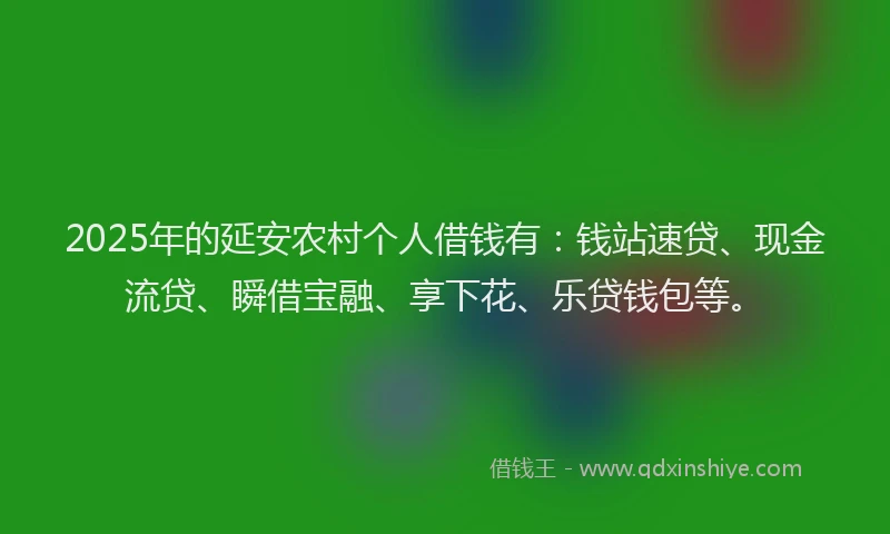 2025年的延安农村个人借钱有：钱站速贷、现金流贷、瞬借宝融、享下花、乐贷钱包等。