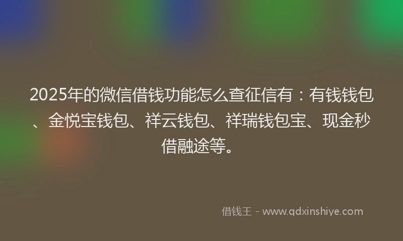 2025年的微信借钱功能怎么查征信有：有钱钱包、金悦宝钱包、祥云钱包、祥瑞钱包宝、现金秒借融途等。