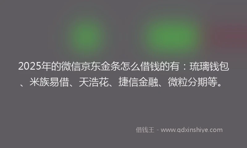 2025年的微信京东金条怎么借钱的有：琉璃钱包、米族易借、天浩花、捷信金融、微粒分期等。
