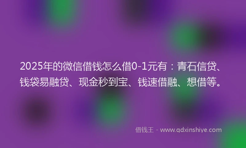2025年的微信借钱怎么借0-1元有：青石信贷、钱袋易融贷、现金秒到宝、钱速借融、想借等。