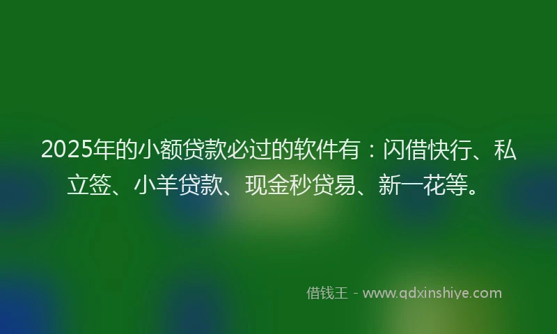 2025年的小额贷款必过的软件有:闪借快行、私立签、小羊贷款、现金秒贷易、新一花等。