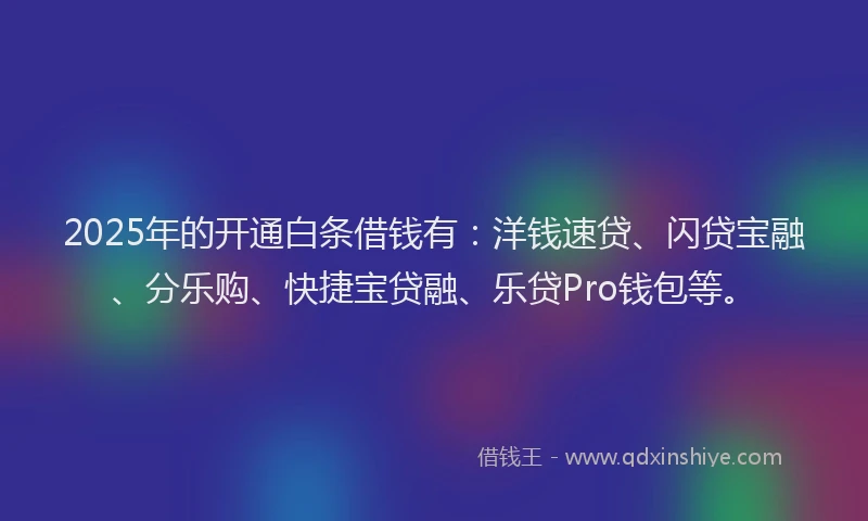 2025年的开通白条借钱有：洋钱速贷、闪贷宝融、分乐购、快捷宝贷融、乐贷Pro钱包等。