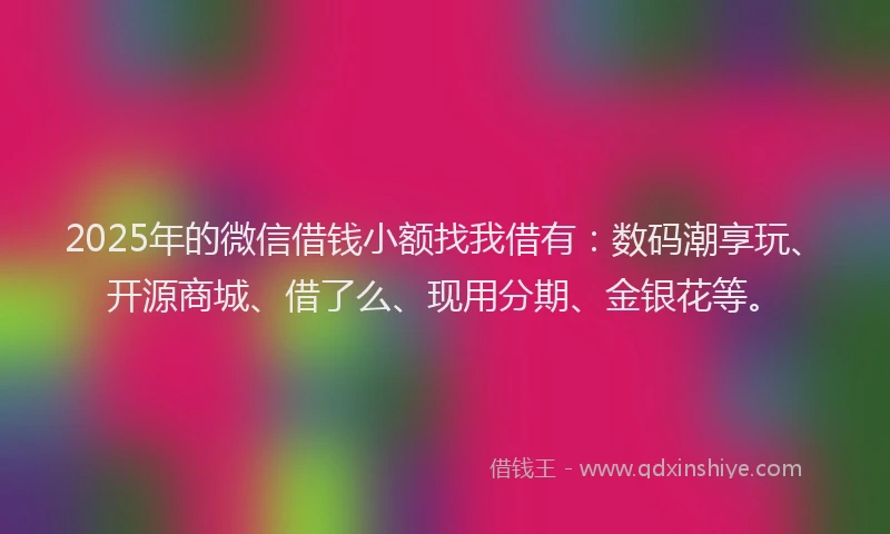 2025年的微信借钱小额找我借有：数码潮享玩、开源商城、借了么、现用分期、金银花等。