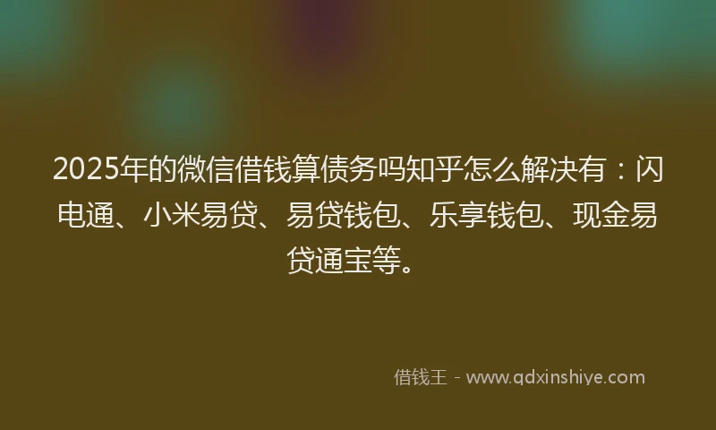 2025年的微信借钱算债务吗知乎怎么解决有：闪电通、小米易贷、易贷钱包、乐享钱包、现金易贷通宝等。