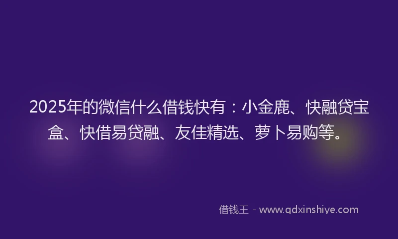 2025年的微信什么借钱快有：小金鹿、快融贷宝盒、快借易贷融、友佳精选、萝卜易购等。