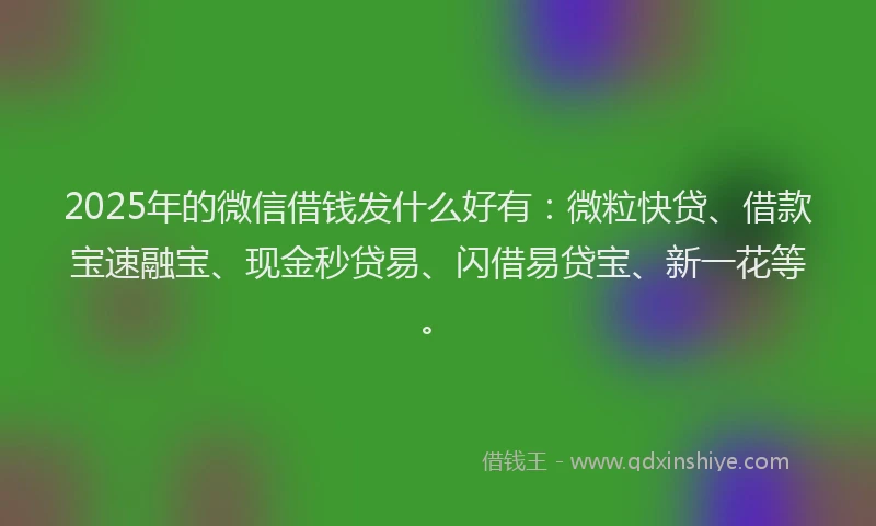 2025年的微信借钱发什么好有:微粒快贷、借款宝速融宝、现金秒贷易、闪借易贷宝、新一花等。