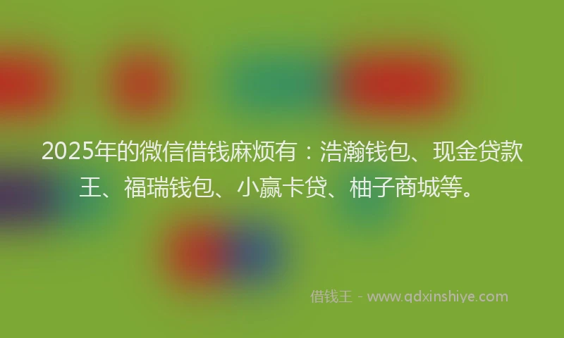 2025年的微信借钱麻烦有：浩瀚钱包、现金贷款王、福瑞钱包、小赢卡贷、柚子商城等。