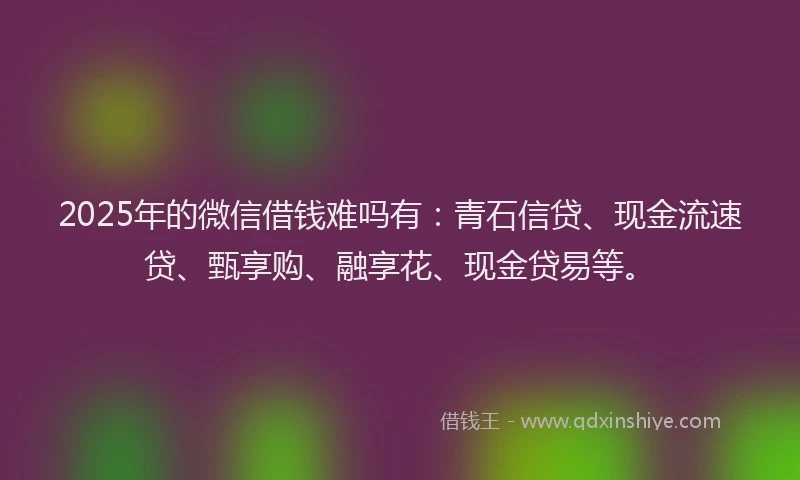 2025年的微信借钱难吗有：青石信贷、现金流速贷、甄享购、融享花、现金贷易等。