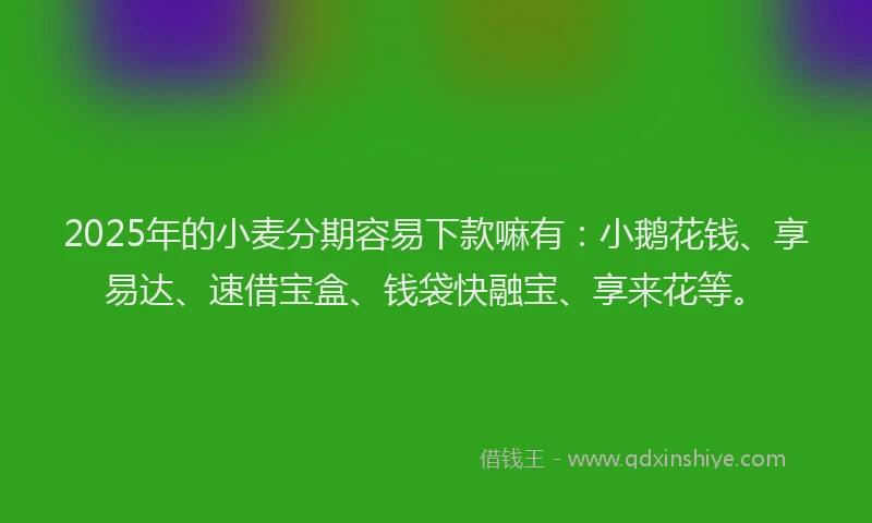 2025年的小麦分期容易下款嘛有：小鹅花钱、享易达、速借宝盒、钱袋快融宝、享来花等。