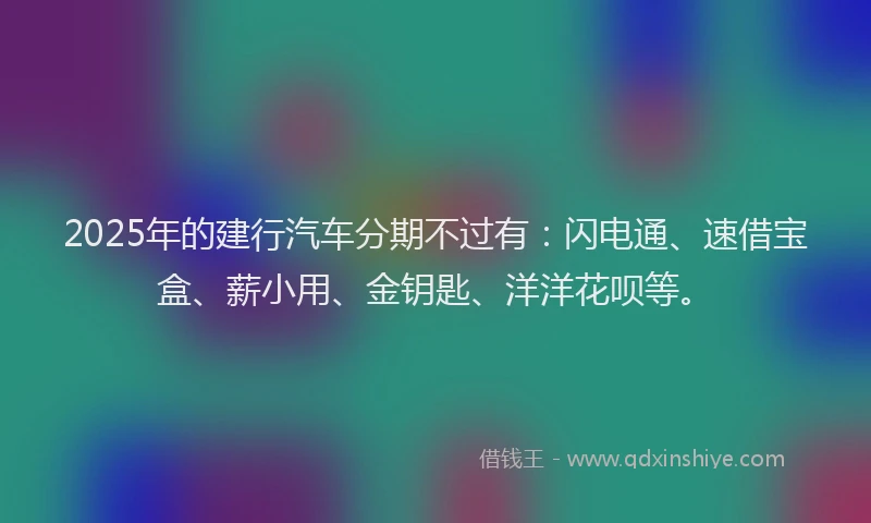 2025年的建行汽车分期不过有：闪电通、速借宝盒、薪小用、金钥匙、洋洋花呗等。