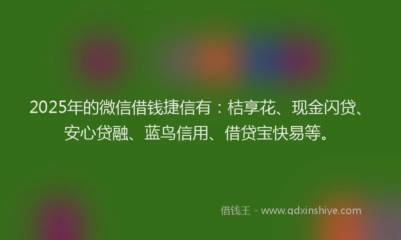 2025年的微信借钱捷信有：桔享花、现金闪贷、安心贷融、蓝鸟信用、借贷宝快易等。