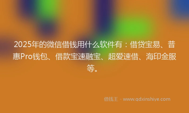 2025年的微信借钱用什么软件有：借贷宝易、普惠Pro钱包、借款宝速融宝、超爱速借、海印金服等。