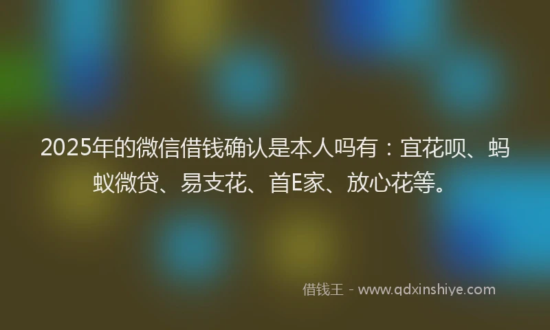 2025年的微信借钱确认是本人吗有：宜花呗、蚂蚁微贷、易支花、首E家、放心花等。