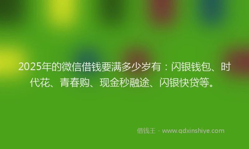 2025年的微信借钱要满多少岁有：闪银钱包、时代花、青春购、现金秒融途、闪银快贷等。
