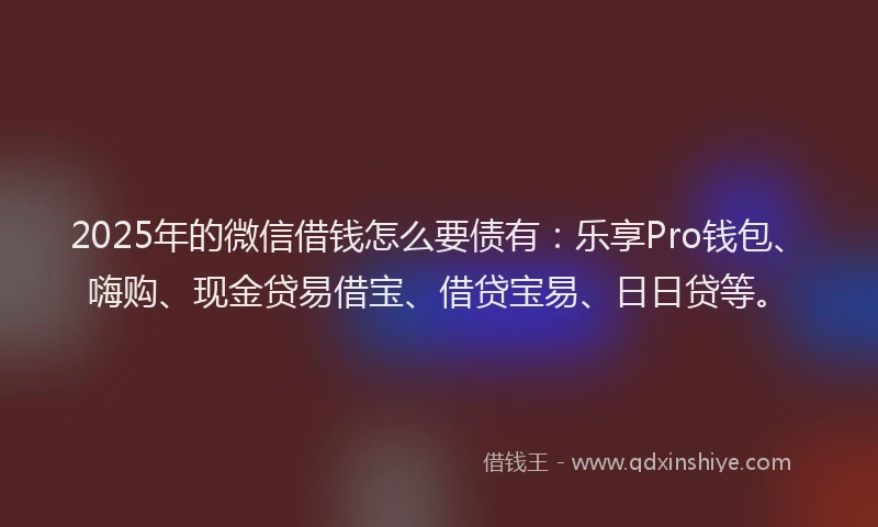 2025年的微信借钱怎么要债有：乐享Pro钱包、嗨购、现金贷易借宝、借贷宝易、日日贷等。