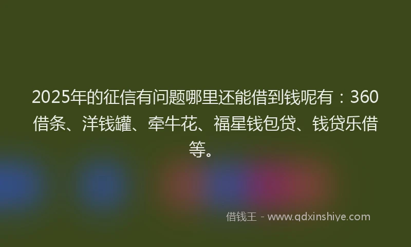 2025年的征信有问题哪里还能借到钱呢有：360借条、洋钱罐、牵牛花、福星钱包贷、钱贷乐借等。
