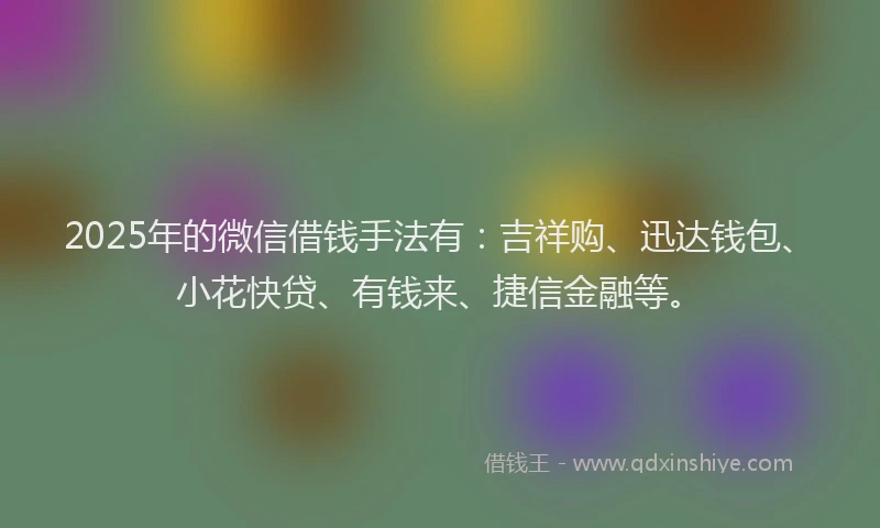 2025年的微信借钱手法有：吉祥购、迅达钱包、小花快贷、有钱来、捷信金融等。