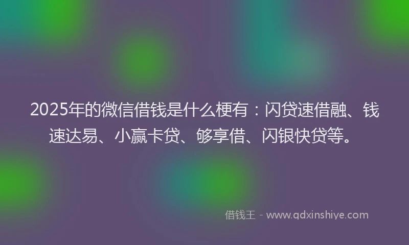 2025年的微信借钱是什么梗有：闪贷速借融、钱速达易、小赢卡贷、够享借、闪银快贷等。