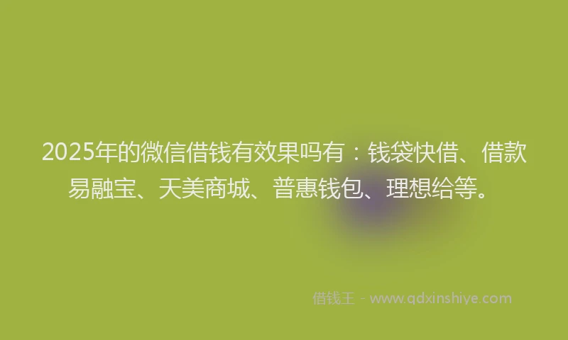 2025年的微信借钱有效果吗有：钱袋快借、借款易融宝、天美商城、普惠钱包、理想给等。