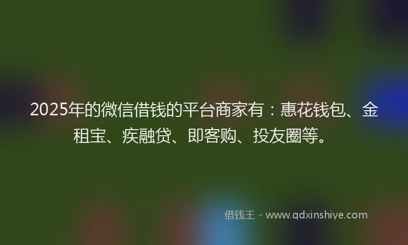 2025年的微信借钱的平台商家有：惠花钱包、金租宝、疾融贷、即客购、投友圈等。