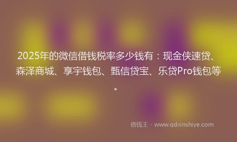 2025年的微信借钱税率多少钱有：现金侠速贷、森泽商城、享宇钱包、甄信贷宝、乐贷Pro钱包等。