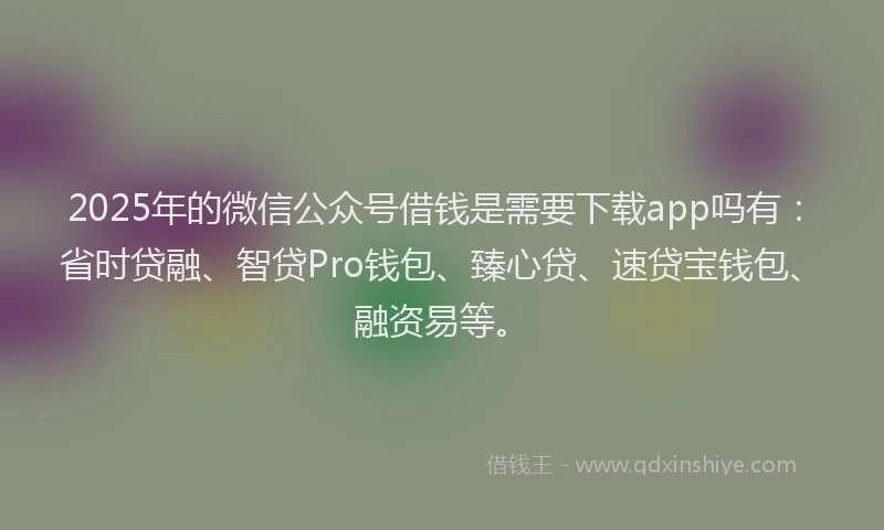 2025年的微信公众号借钱是需要下载app吗有：省时贷融、智贷Pro钱包、臻心贷、速贷宝钱包、融资易等。