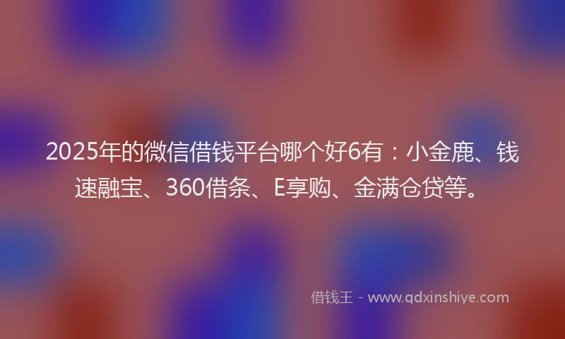 2025年的微信借钱平台哪个好6有：小金鹿、钱速融宝、360借条、E享购、金满仓贷等。