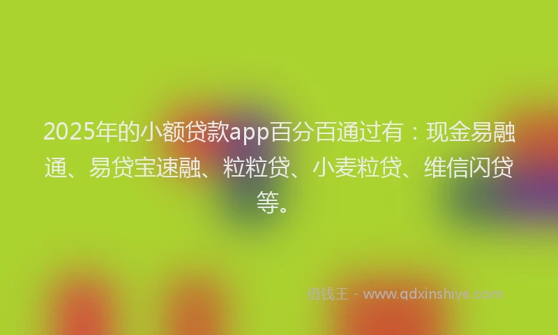 2025年的小额贷款app百分百通过有：现金易融通、易贷宝速融、粒粒贷、小麦粒贷、维信闪贷等。