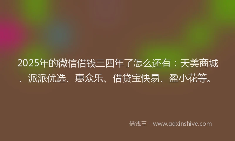 2025年的微信借钱三四年了怎么还有：天美商城、派派优选、惠众乐、借贷宝快易、盈小花等。