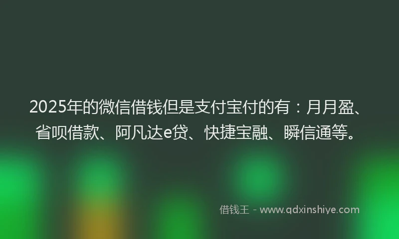 2025年的微信借钱但是支付宝付的有：月月盈、省呗借款、阿凡达e贷、快捷宝融、瞬信通等。