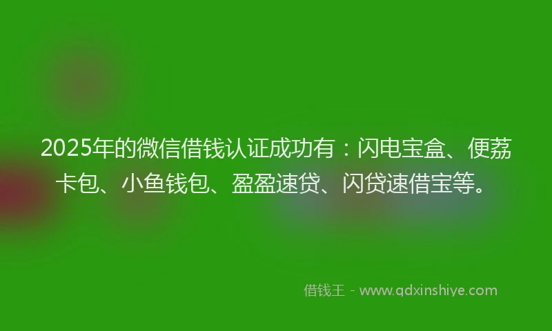 2025年的微信借钱认证成功有：闪电宝盒、便荔卡包、小鱼钱包、盈盈速贷、闪贷速借宝等。