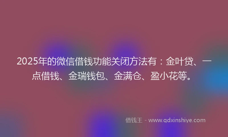2025年的微信借钱功能关闭方法有：金叶贷、一点借钱、金瑞钱包、金满仓、盈小花等。