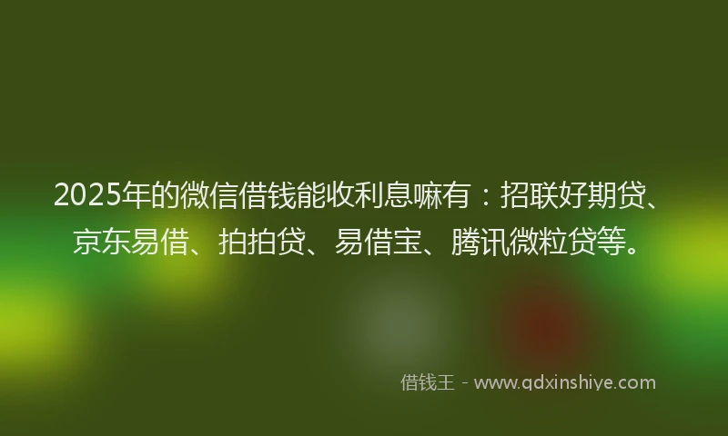 2025年的微信借钱能收利息嘛有：招联好期贷、京东易借、拍拍贷、易借宝、腾讯微粒贷等。