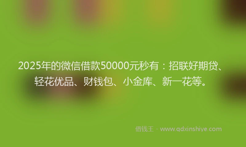 2025年的微信借款50000元秒有：招联好期贷、轻花优品、财钱包、小金库、新一花等。