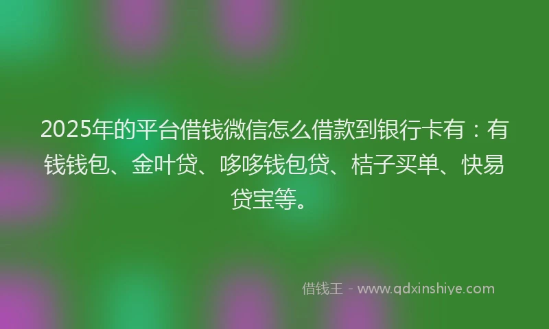 2025年的平台借钱微信怎么借款到银行卡有：有钱钱包、金叶贷、哆哆钱包贷、桔子买单、快易贷宝等。