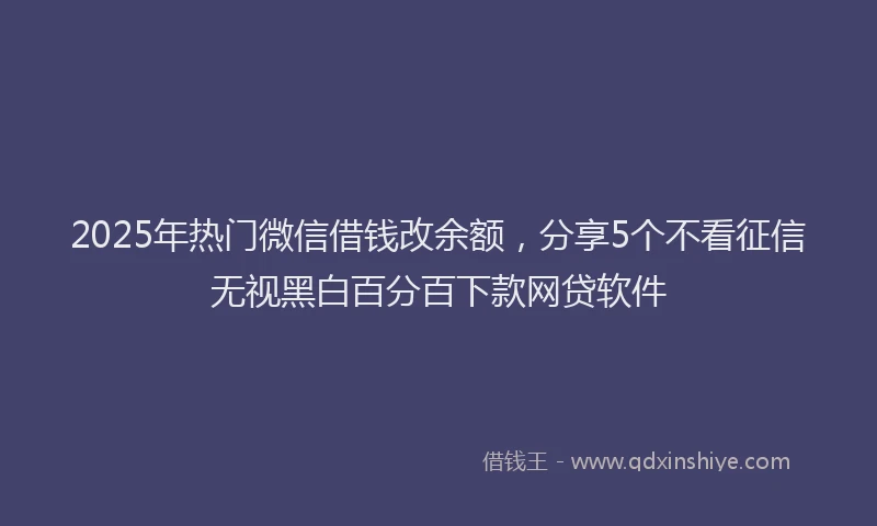 2025年热门微信借钱改余额，分享5个不看征信无视黑白百分百下款网贷软件