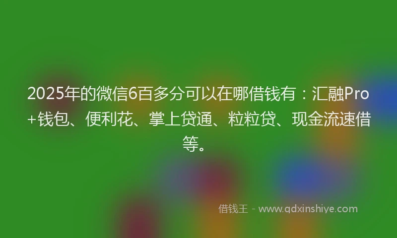 2025年的微信6百多分可以在哪借钱有：汇融Pro+钱包、便利花、掌上贷通、粒粒贷、现金流速借等。