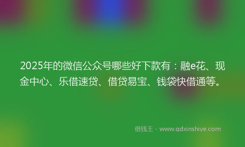 2025年的微信公众号哪些好下款有：融e花、现金中心、乐借速贷、借贷易宝、钱袋快借通等。