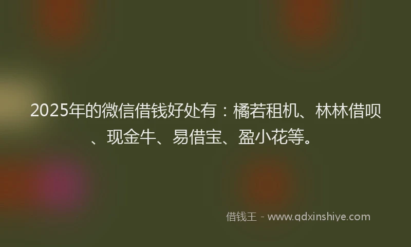 2025年的微信借钱好处有：橘若租机、林林借呗、现金牛、易借宝、盈小花等。