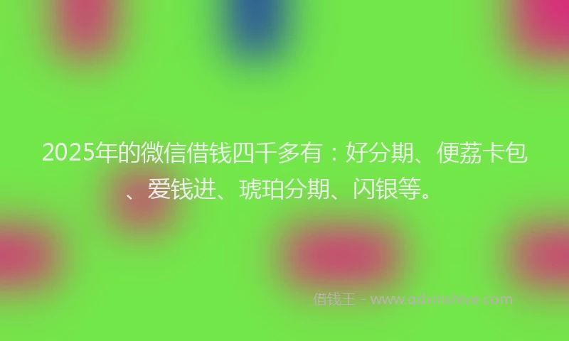 2025年的微信借钱四千多有：好分期、便荔卡包、爱钱进、琥珀分期、闪银等。