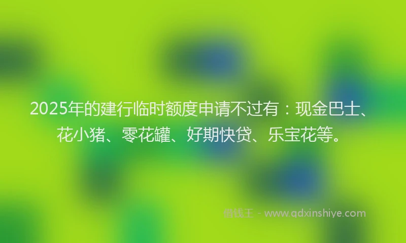 2025年的建行临时额度申请不过有：现金巴士、花小猪、零花罐、好期快贷、乐宝花等。